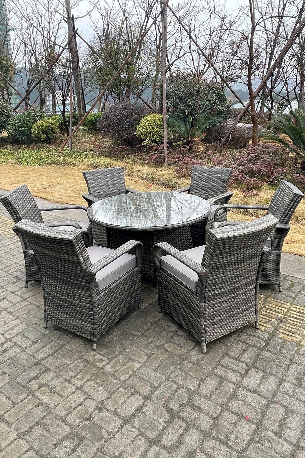 Rattan Dining Set Table And Chair Sets PE Wicker Patio Outdoor 6 Chairs Plus Round Table